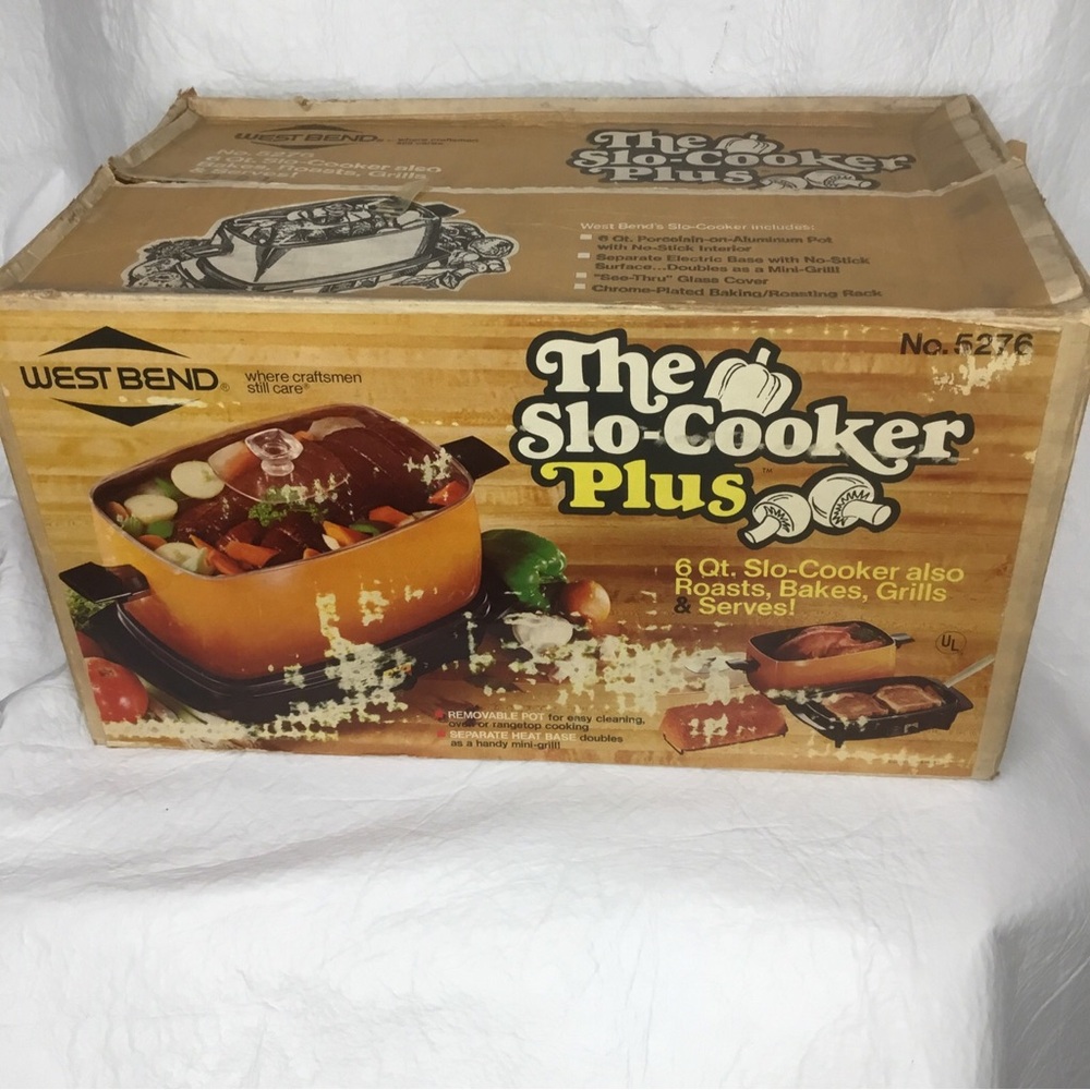 West Bend Slo-Cooker 6 Qt. Gold Ombre  NEW Open Box 1970's 5276 VTG 4 Pieces